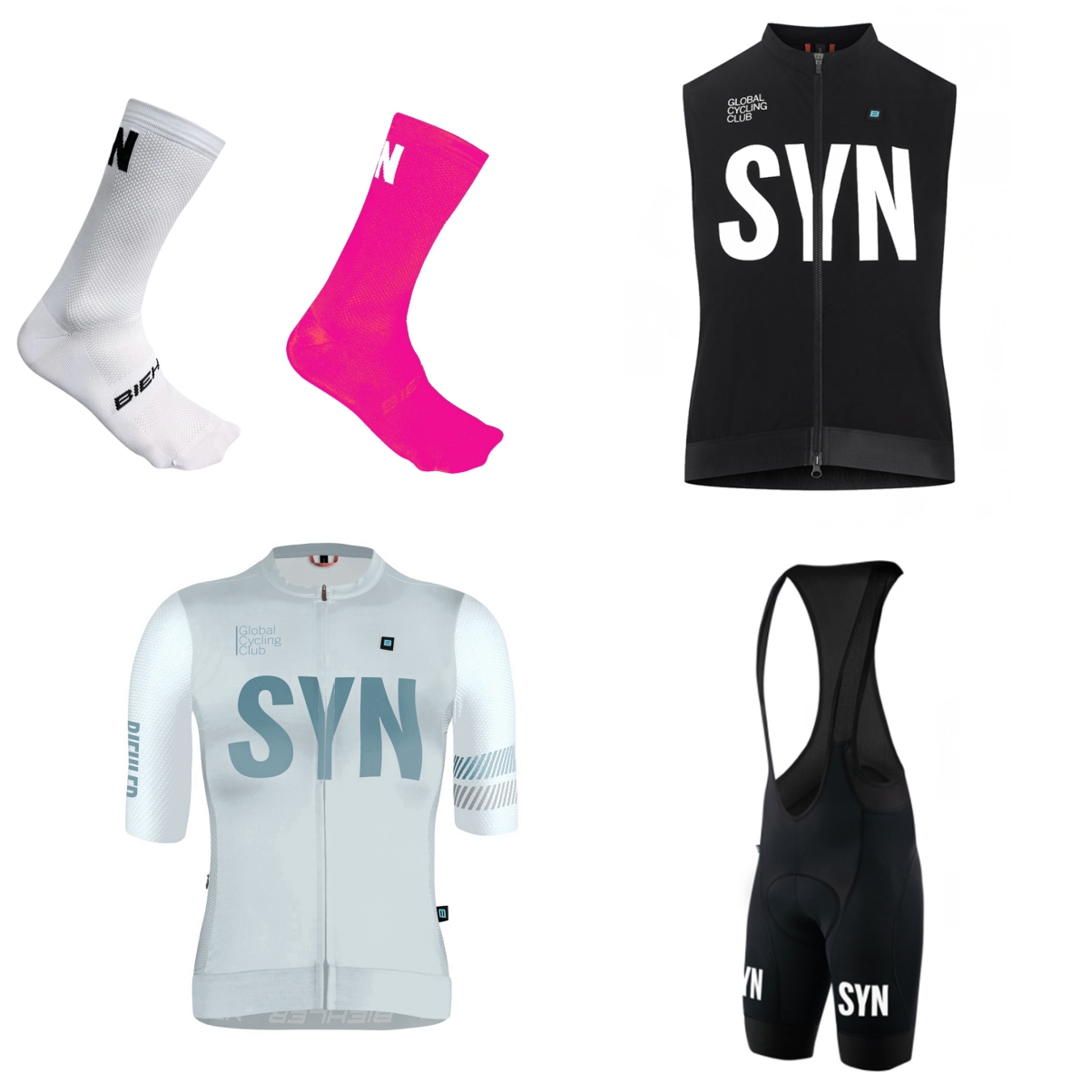 Cycling Community - SYN レディース半袖白サイクリングジャージと黒/赤/緑のボトムス サイクリング4点セット アウトドアサイクリングウェア