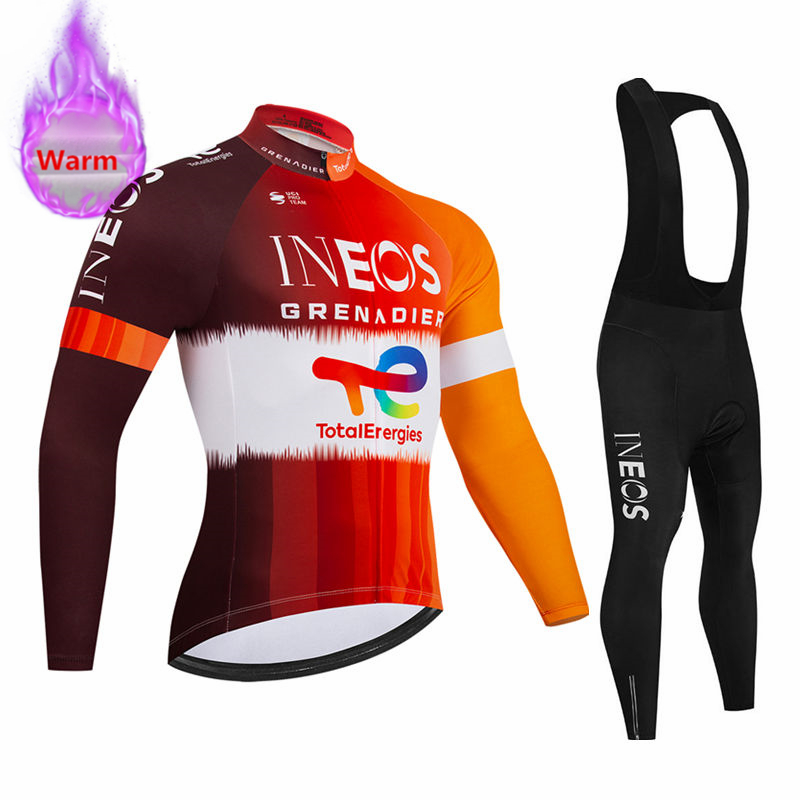 Cycling Community - Ineos チーム冬用長袖サーマルフリースサイクリングジャージセットビブパンツ Ropa Ciclismo 自転車服 MTB