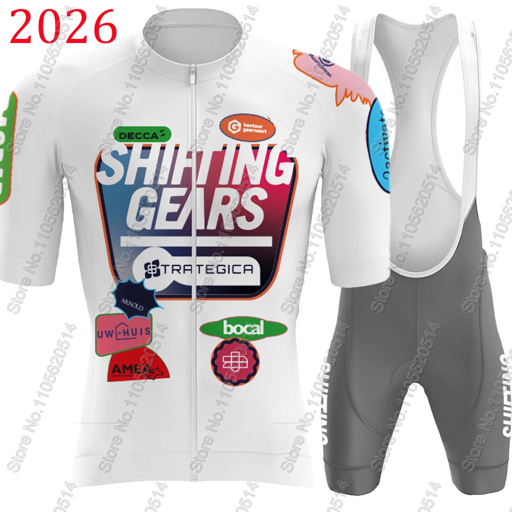 Cycling Community - シフトギアストラテジカ 2026 チームサイクリングジャージセットベルギーメンズ自転車服ロードバイクシャツスーツ自転車ビブショーツ MTB