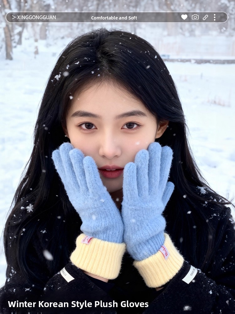 韓国風ニットプラッシュ手袋 女性用 タッチスクリーン対応 サ - Winter Cycling Commute のレビューと価格